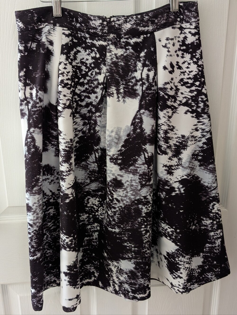 INC Black and White Abstract Forest Pattern A-Line Scuba Skirt